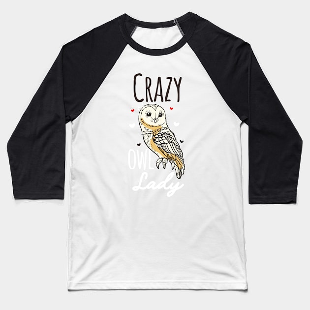 Crazy Owl Lady Baseball T-Shirt by Carolina Cabreira